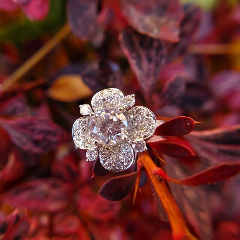 Parade Design 18k White Gold .68tdw Diamond Accented and CZ Center Ring