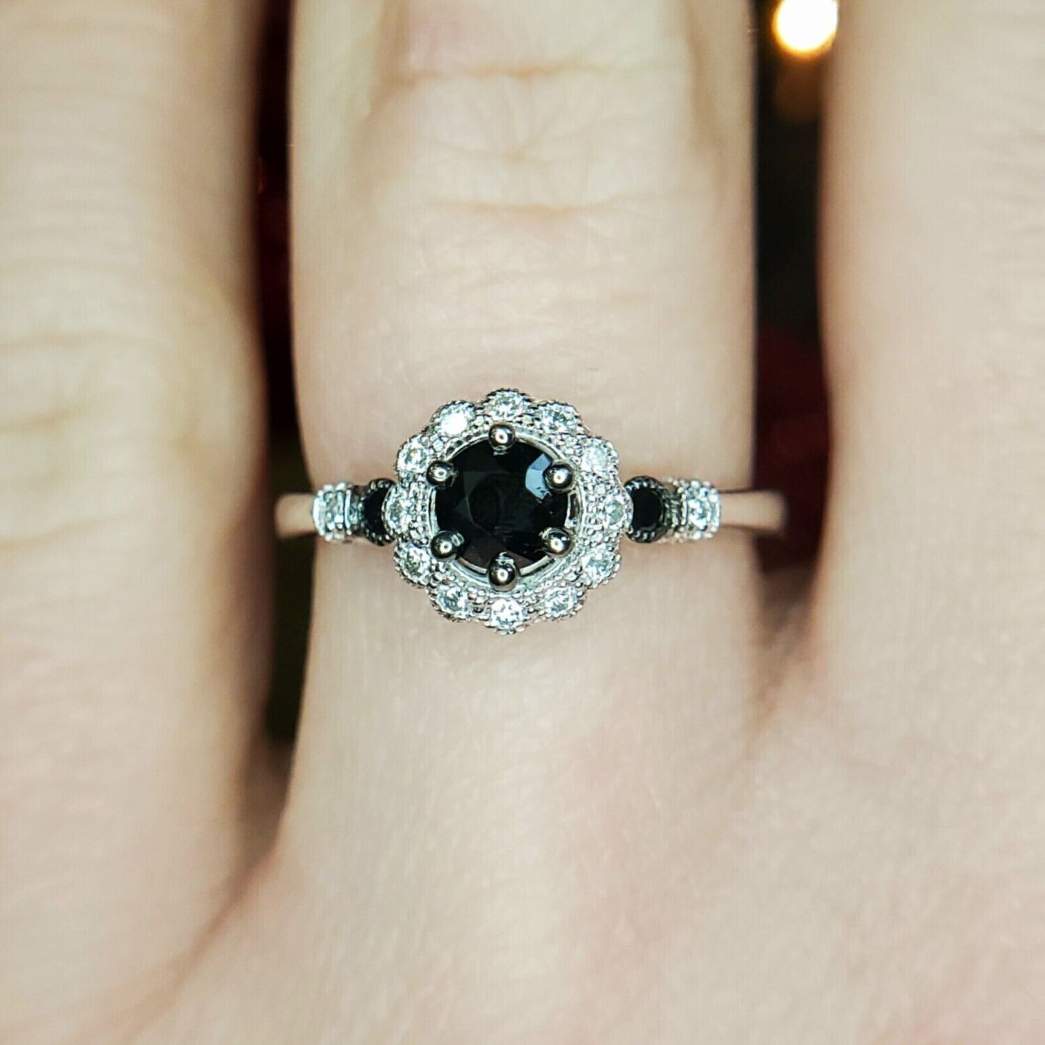 14k White Gold Black Diamond / White Diamond Engagement Ring
