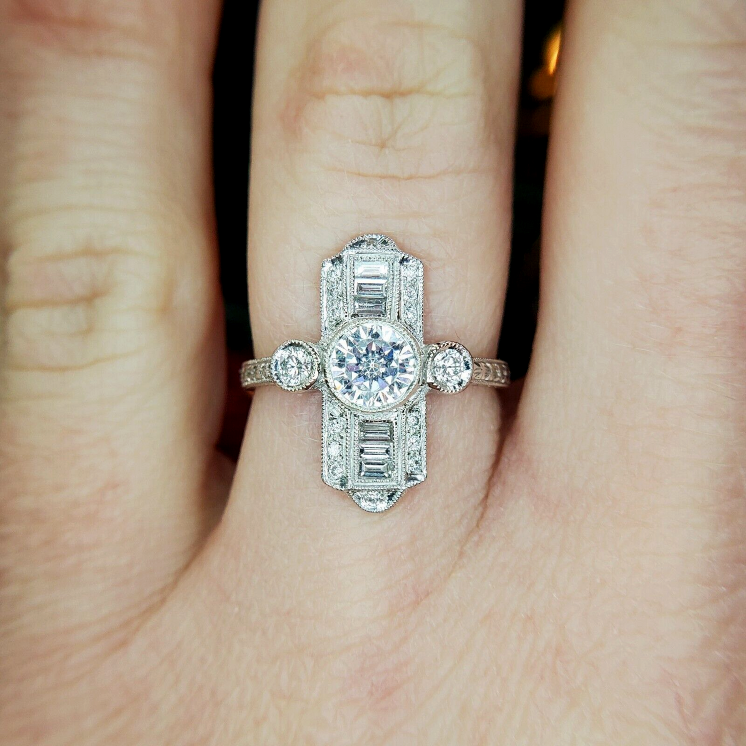 18k White Gold Vintage Style Diamond and CZ Ring (Edwardian)