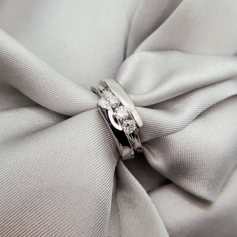 14k White Gold Mens Past Present and Future VS2 Diamond Ring