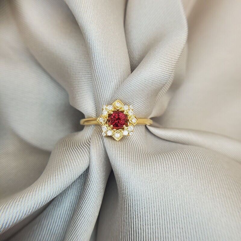 18k Red Spinel Halo Solitaire