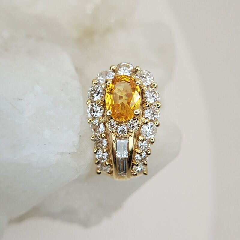 18k Gold Yellow Sapphire and Diamond Lever Back Earrings
