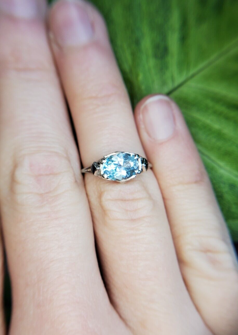 Vintage Oval Aquamarine & Sapphire 14k Ring (Edwardian)