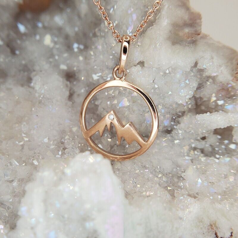 14k Rose Gold Mountain and Diamond Pendant with 10k Cable Chain