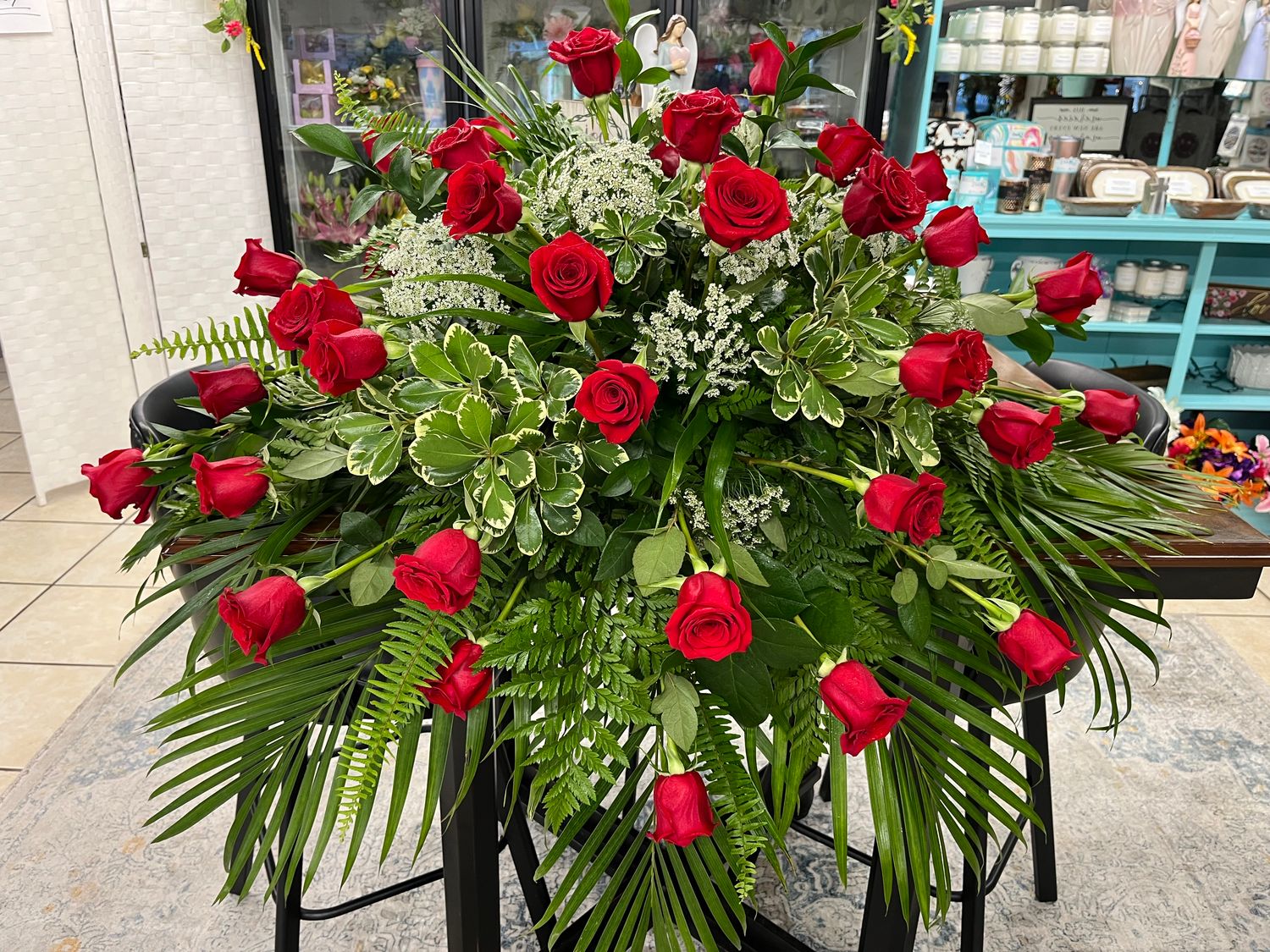 ROSES WITH MIXED GREENERY