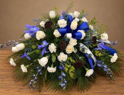 Blue And White Casket Spray