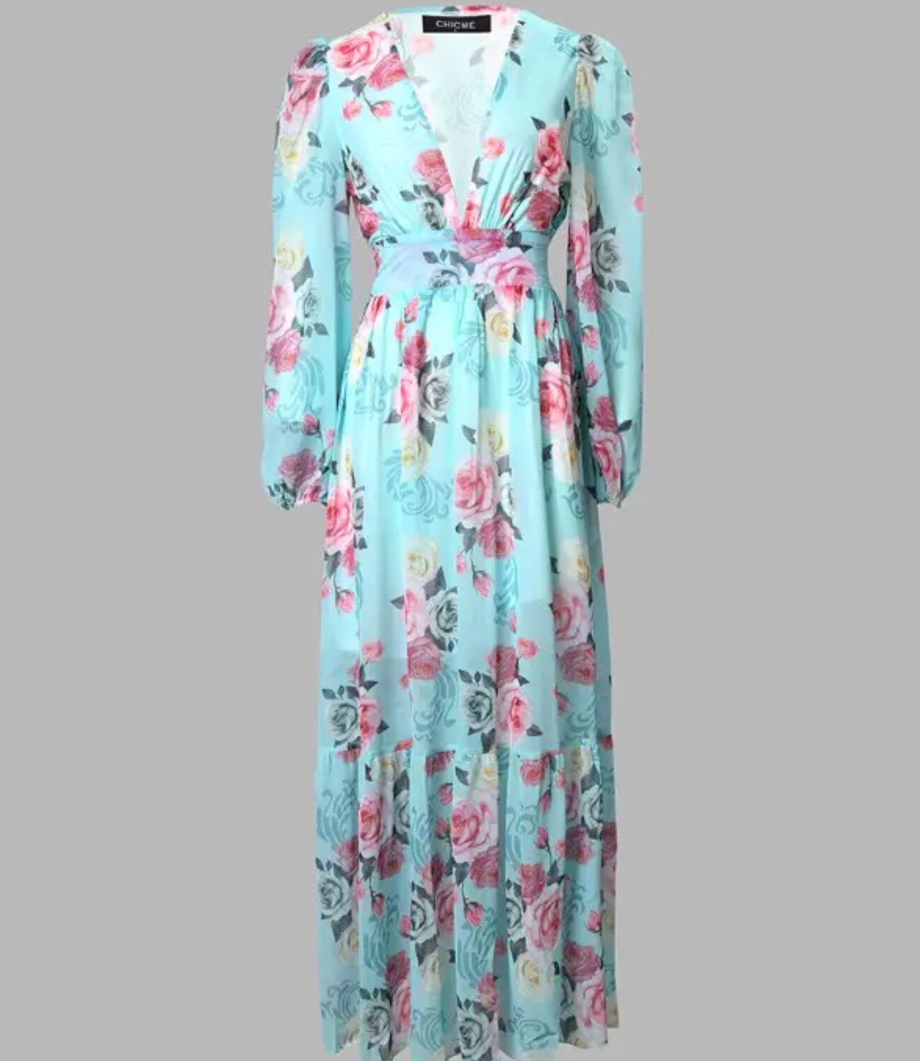 Lantern sleeve  floral print maxi dress