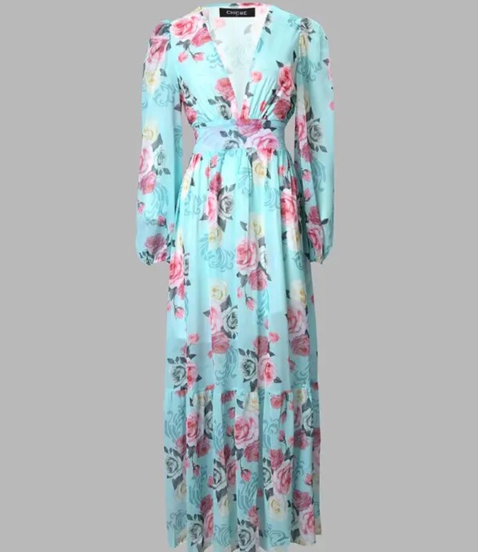 Lantern sleeve  floral print maxi dress