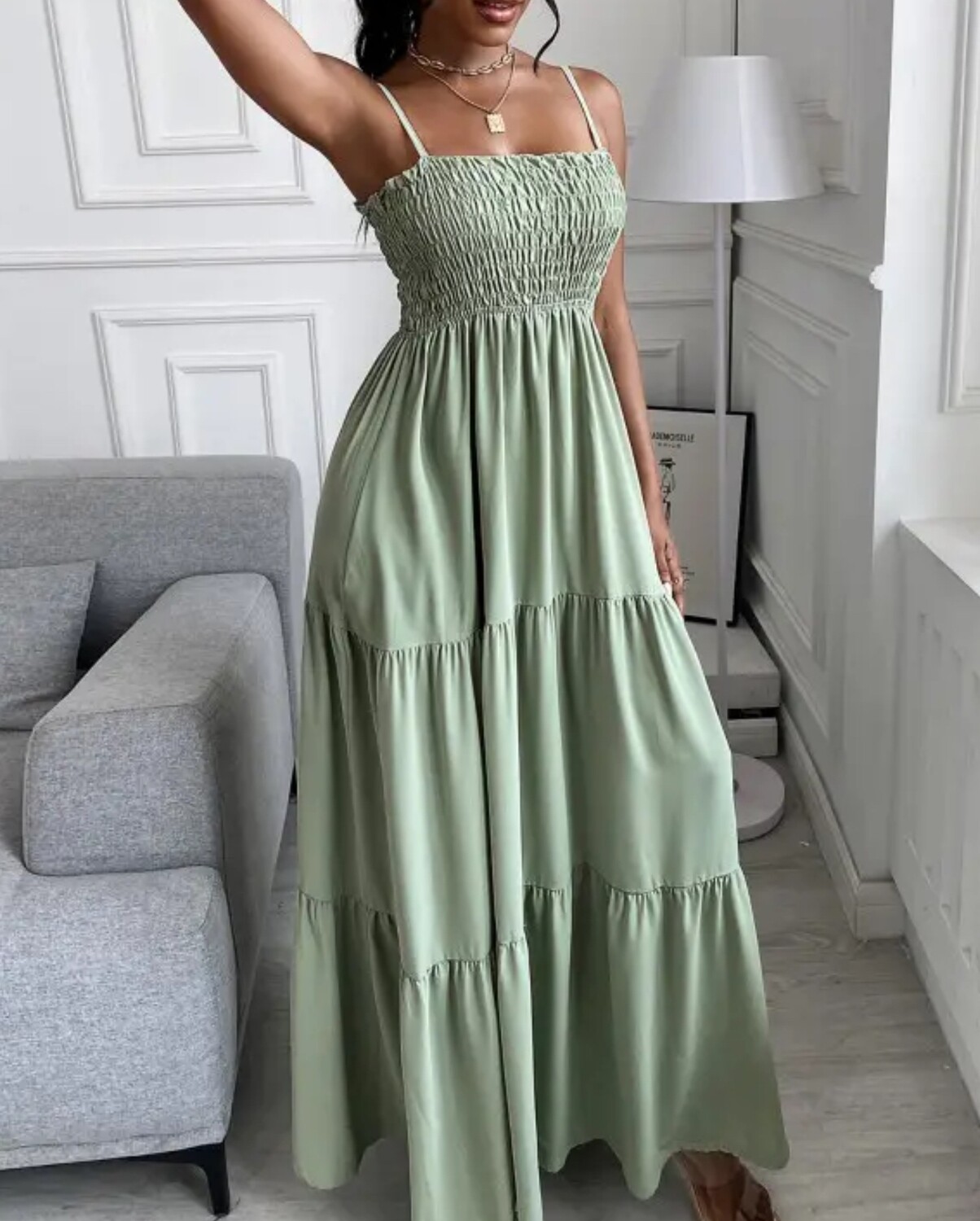 Shirring detail ruched  casual maxi dress
