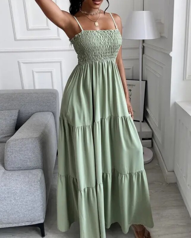 Shirring detail ruched  casual maxi dress