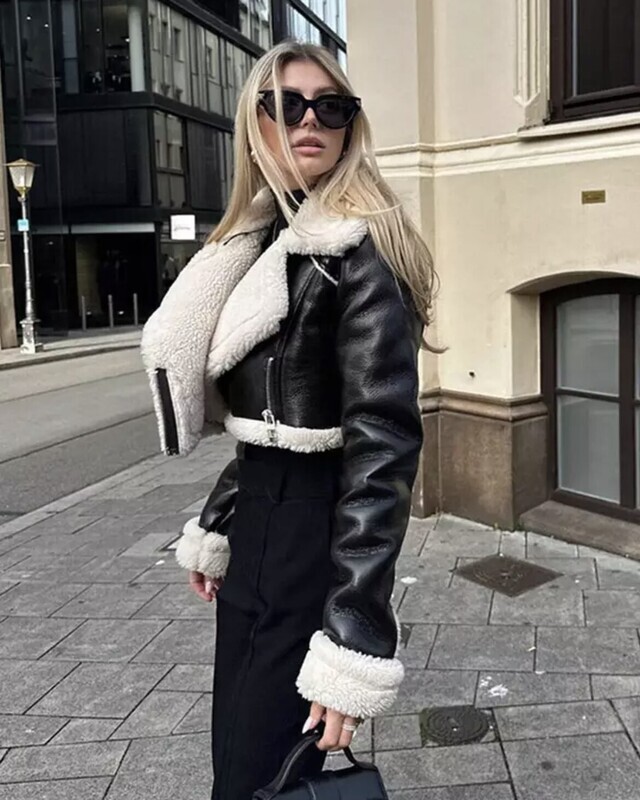 Short black jacket with white wool