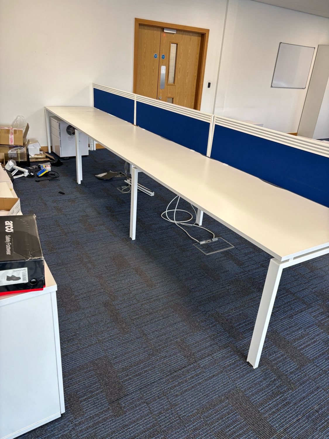 Three Person Bench Desk With Partitions 4.8m x0.8m