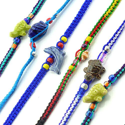 Braided  Friendship Bracelets with Ceramic Charm - Dozen
