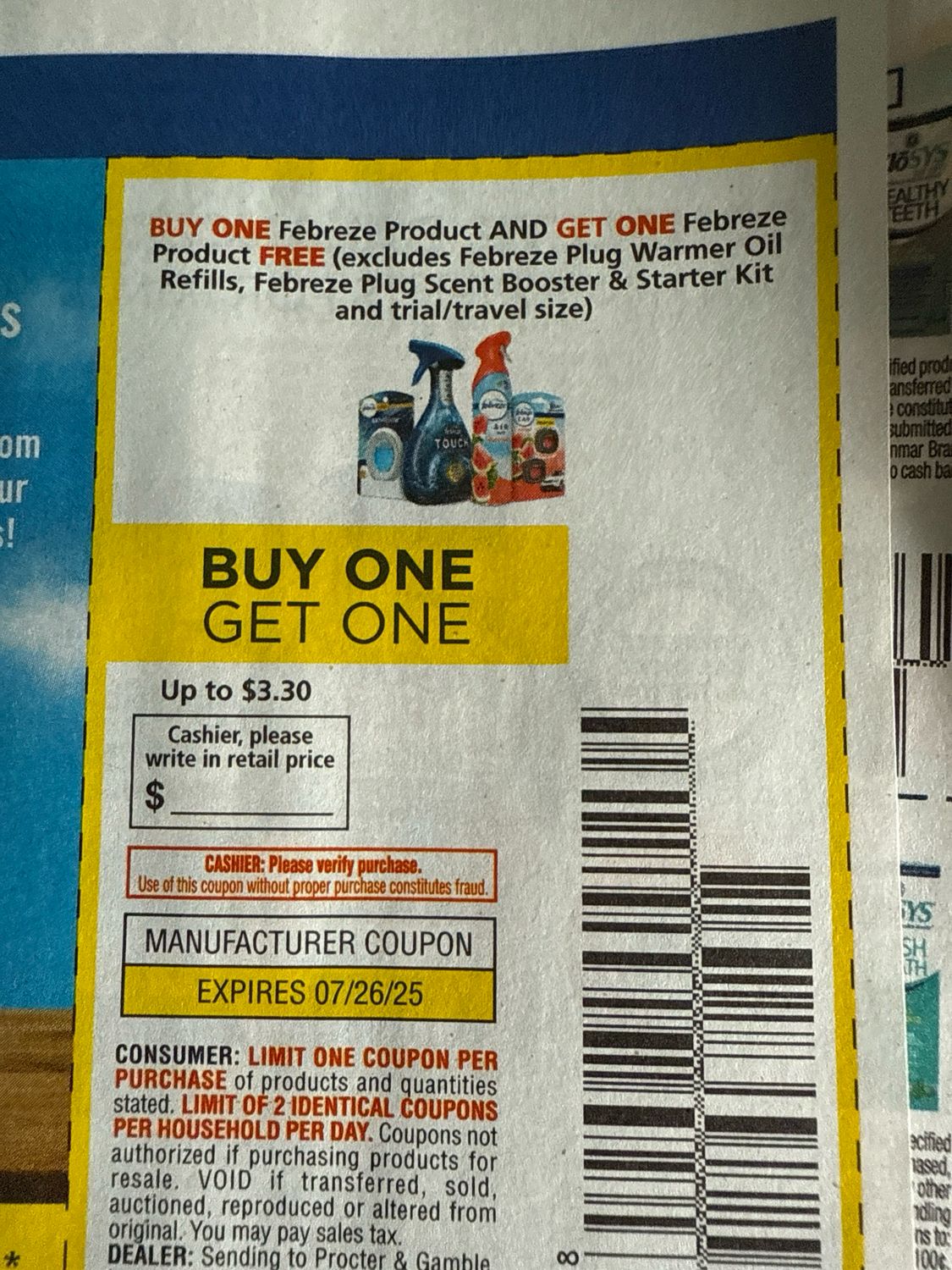 20 Febreze Bogo Clips Shipped With Stamps