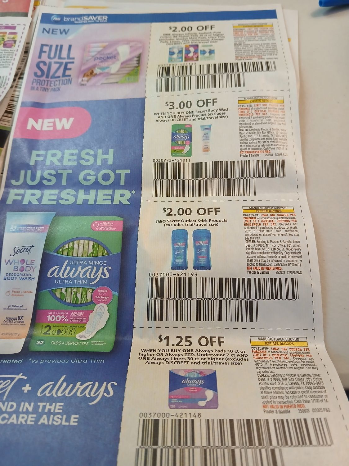 10 Always/Secret/Cetaphil Strips Shipped W Stamps