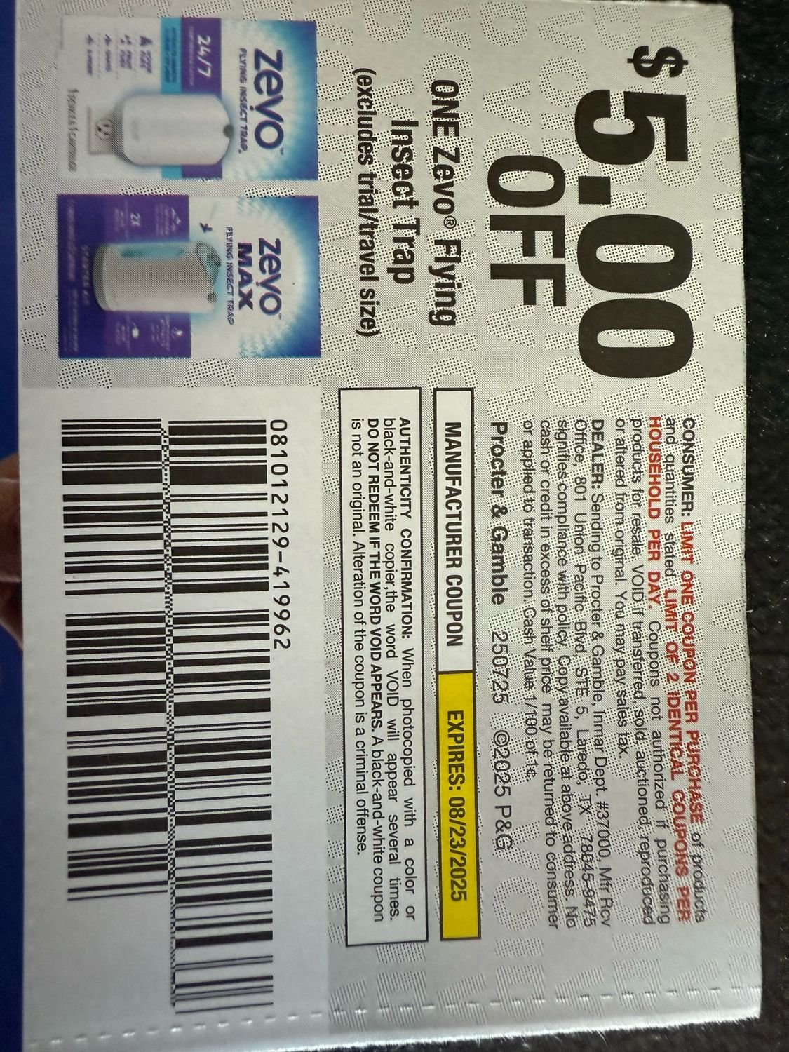 Eight $5/1 Zevo Q Shipped W Stamps