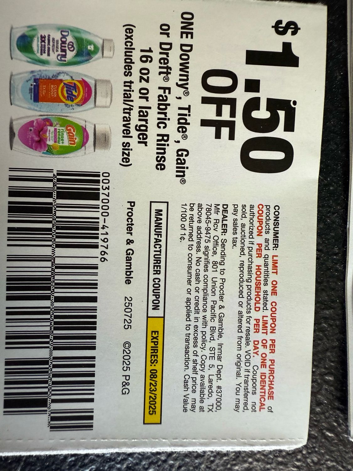 Eight $1.50/1 Fabric Rinse