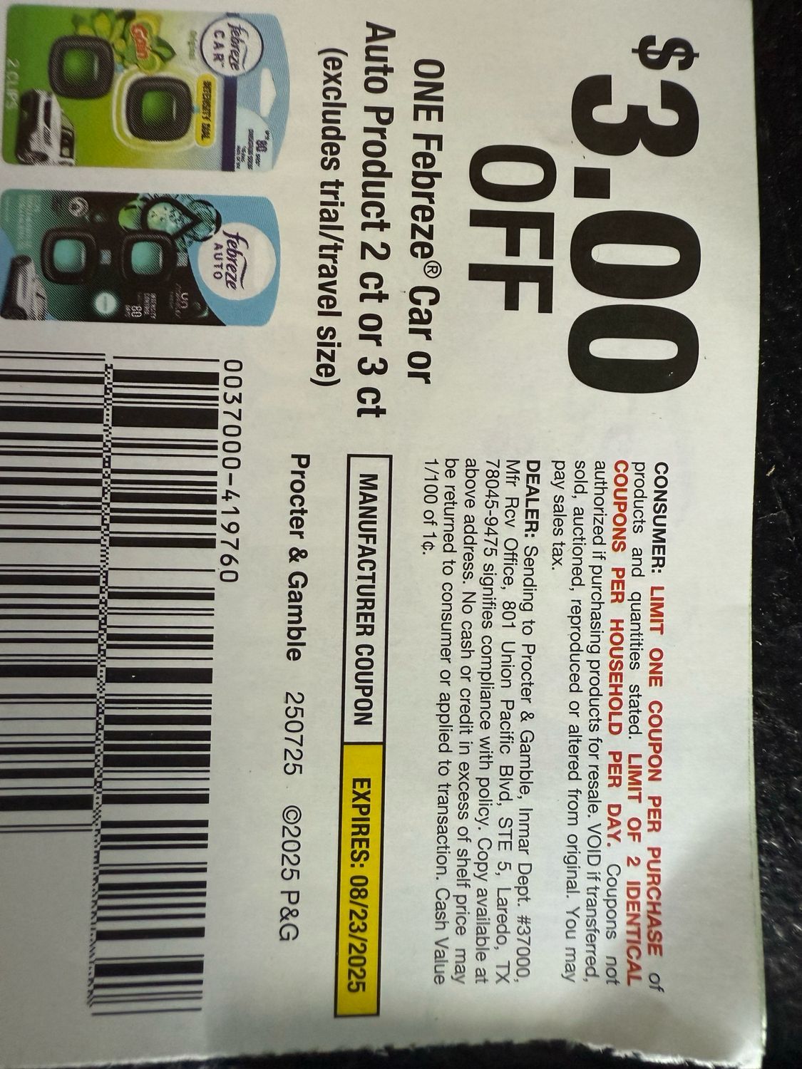Eight $3/1 Febreze Car
