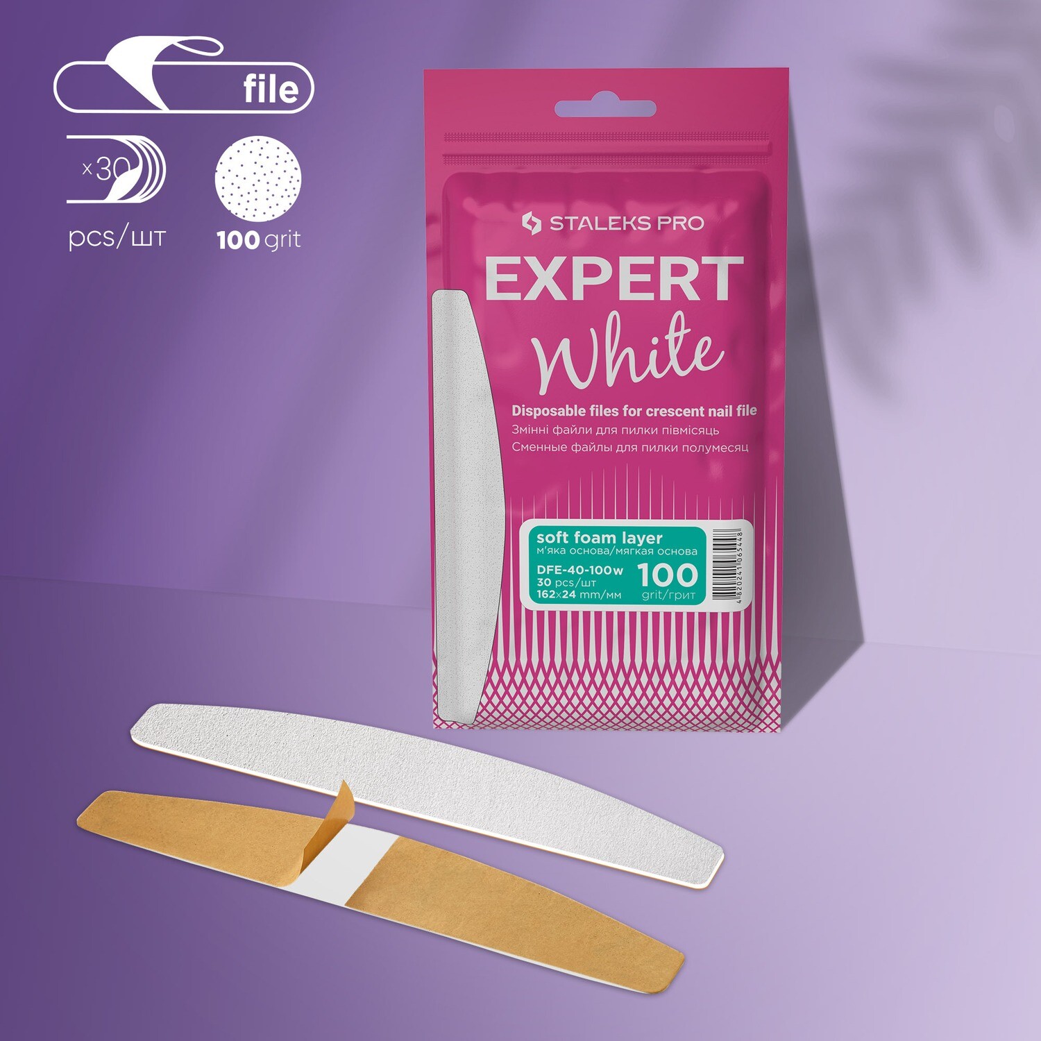 White disposable files DFE-40W for crescent nail file (soft base), 30pc