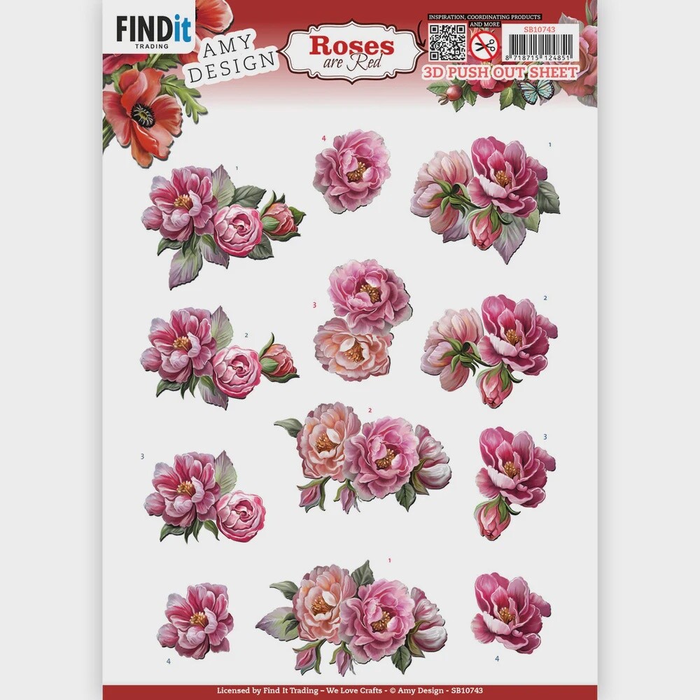 PEONIES -ROSES ARE RED 3D PUSH OUT SHEET