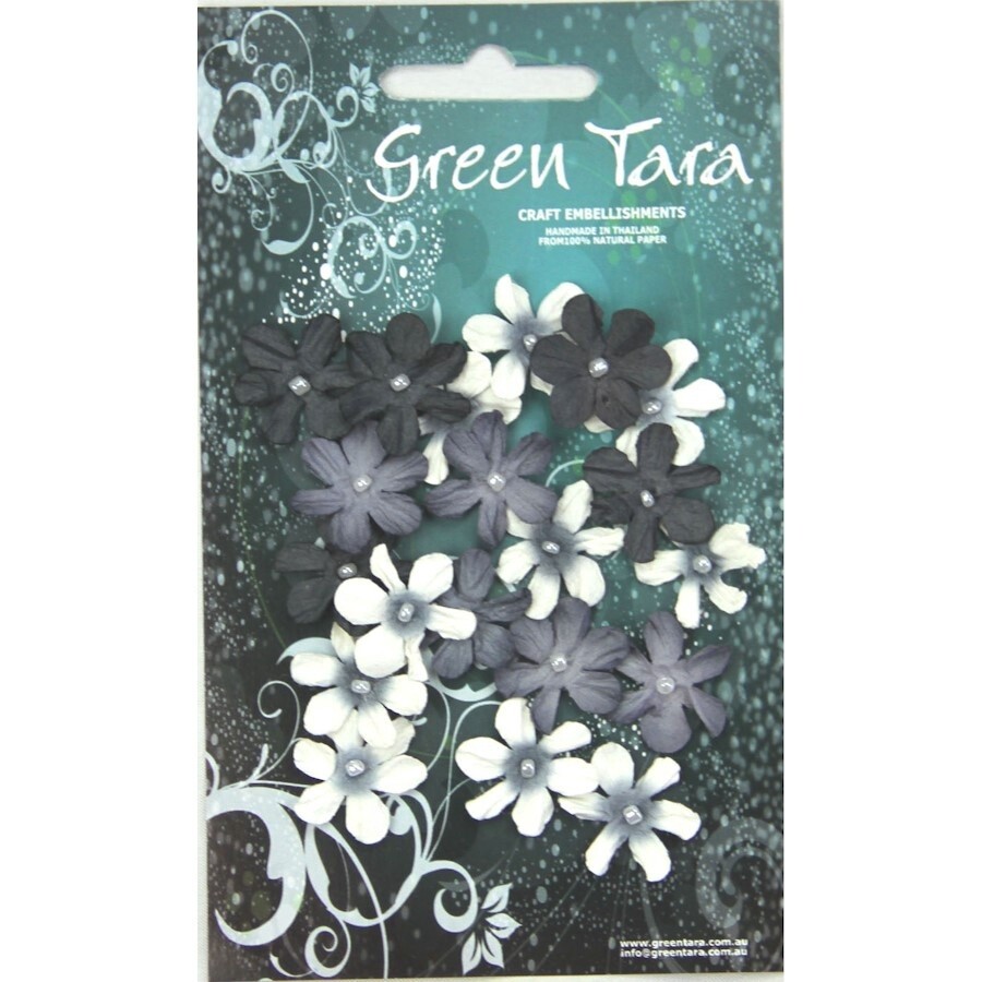 BLACK /WHITE MINI FLOWERS 20pcs