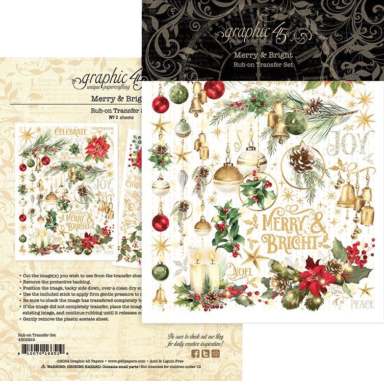 MERRY &amp; BRIGHT RUB-ON TRANSFER SET