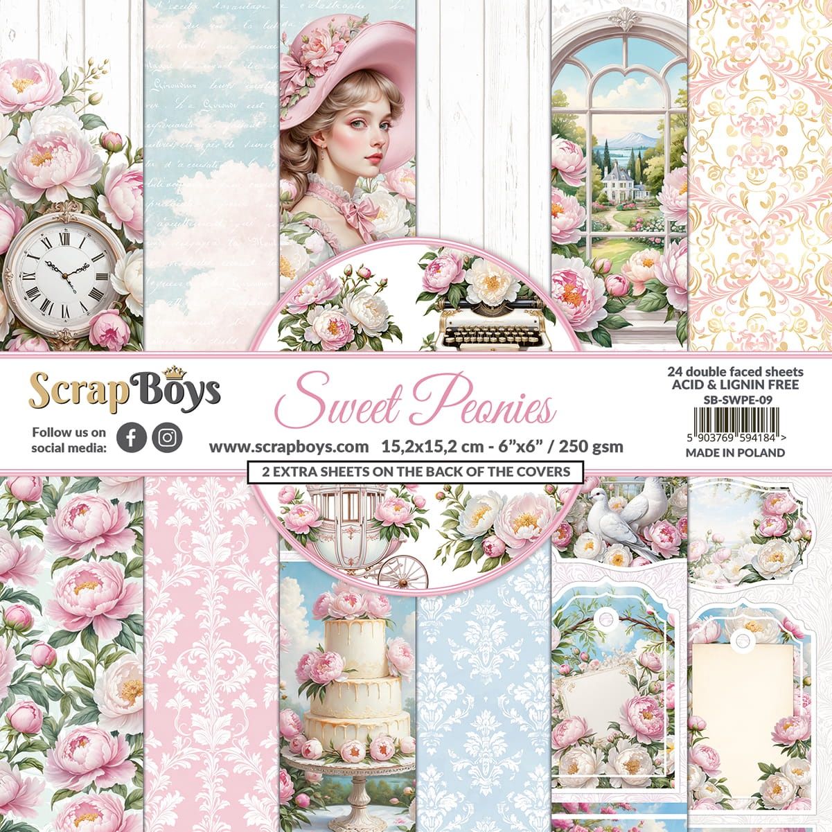 SWEET PEONIES 8x8 PAPER PAD