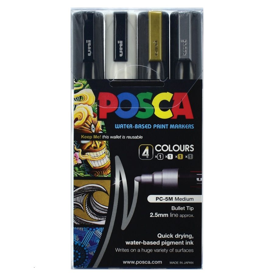 UNI POSCA MED BULLET TIP 4pk