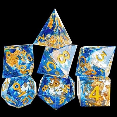 Shimmer Dice - Translucent with Blue & Gold