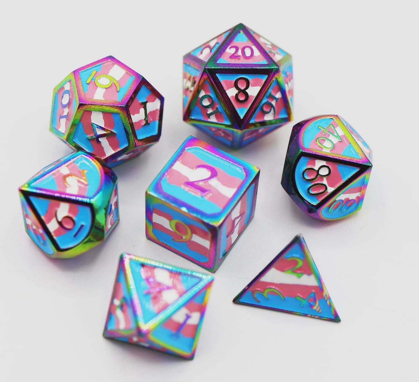 Metal RPG Dice Set: Transgender Pride Flag
