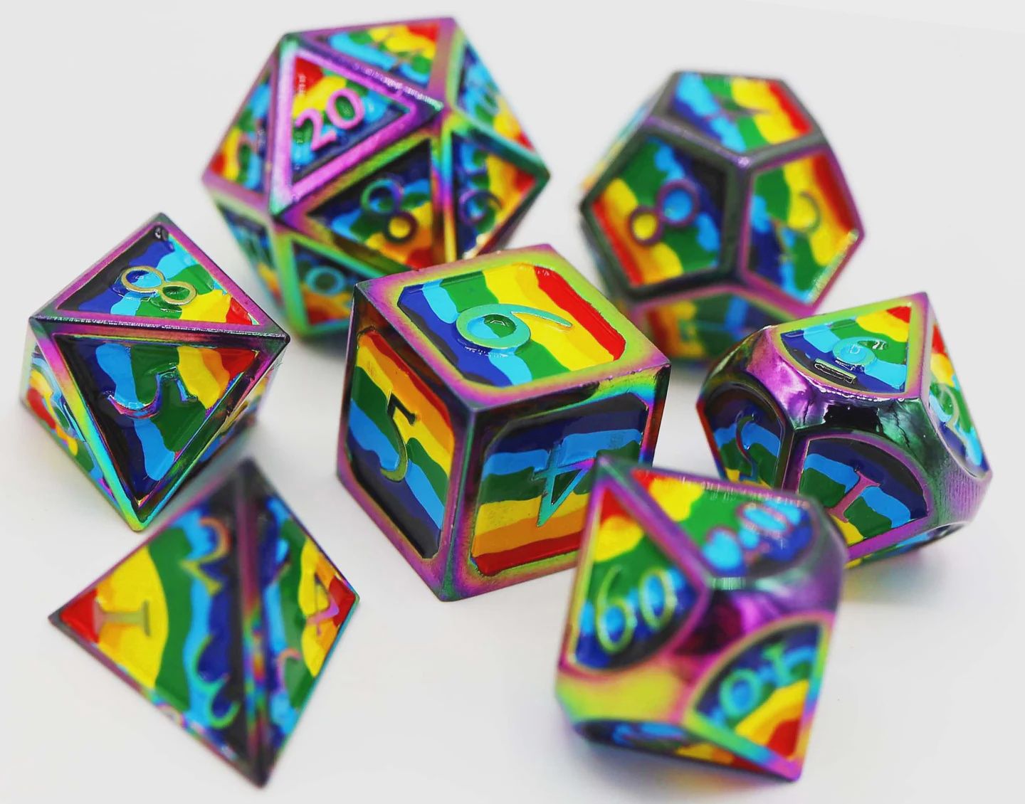 Metal RPG Dice Set: Rainbow Pride Flag