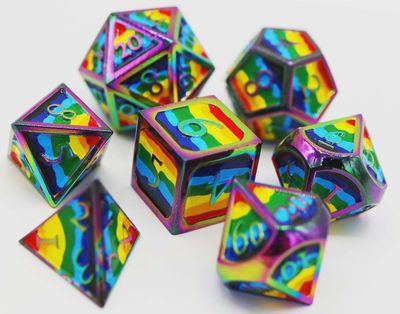 Metal RPG Dice Set: Rainbow Pride Flag