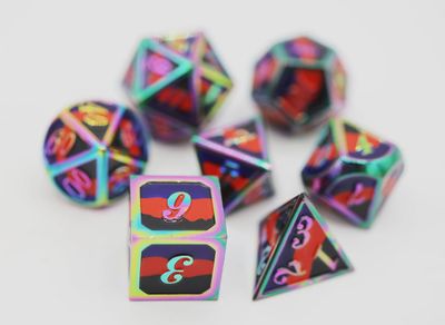 Metal RPG Dice Set - Polyamorous Pride Flag