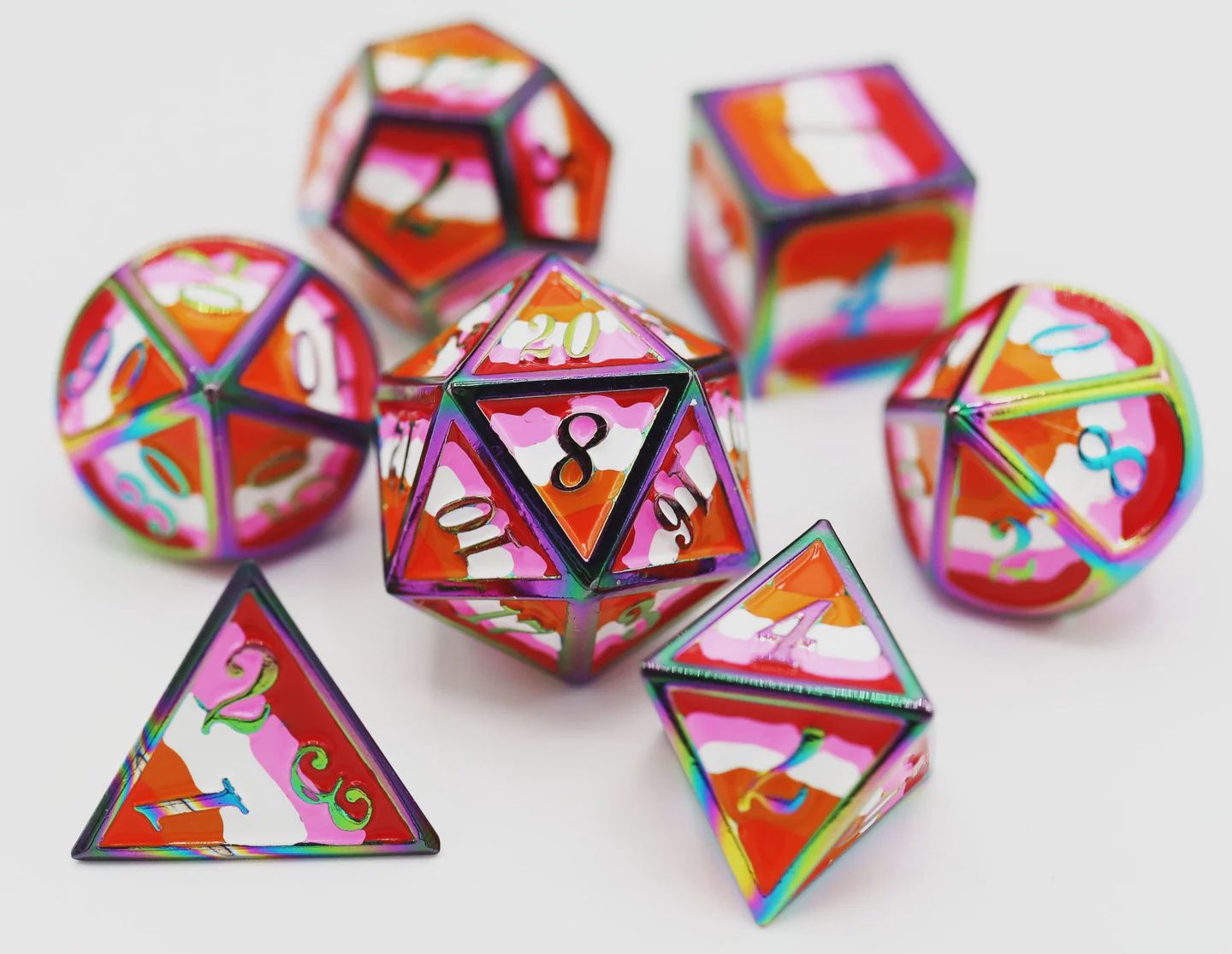 Metal RPG Dice Set - Lesbian Pride Flag