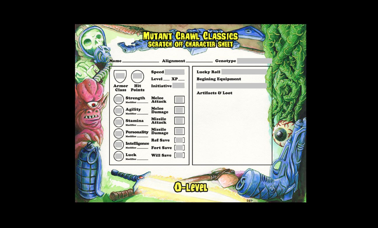 Mutant Crawl Classics - Scratch Off Character Sheets