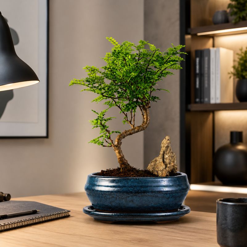 Chinesischer Pfeffer-Bonsai (Xanthoxylum piperitum P15 S) auf einem Stein