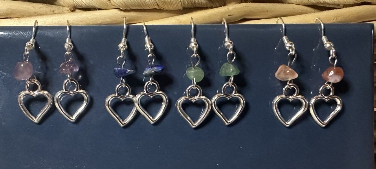 Handmade Heart & Gemstone Earrings