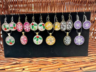 Handcrafted Christmas Winter Festival Pendant and Earrings Set