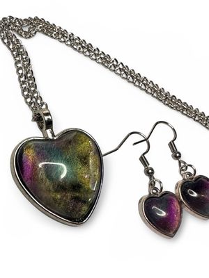 Handcrafted Colour Changing Heart Pendant and Earrings Set