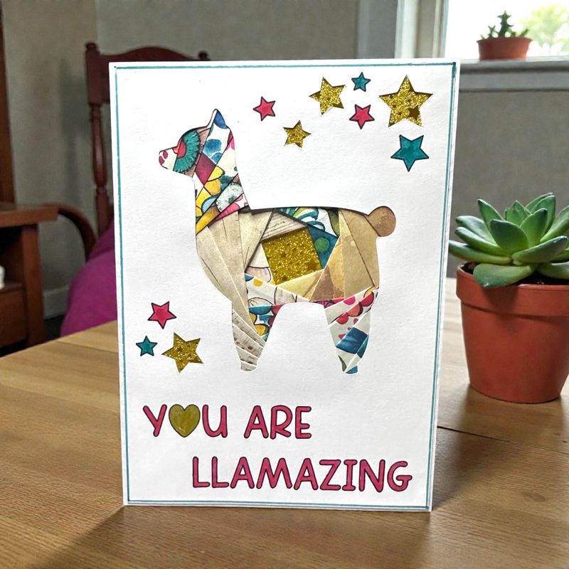 Llama Iris folding pattern template downloadable svg file for machine cutting and PDF for hand cutting.  Humorous Llama card