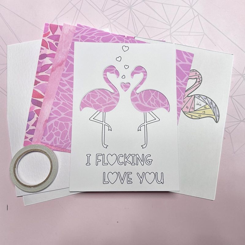 Flamingo Iris Folding Card Kit
