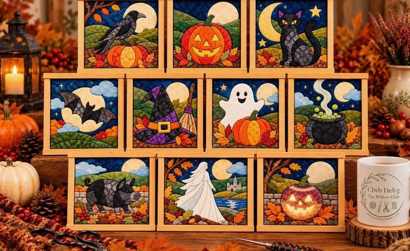 10 Welsh Hallowe'en Kinusaiga Patterns, Noson Galan Gaeaf No Sew Fabric Art Templates Digital Download