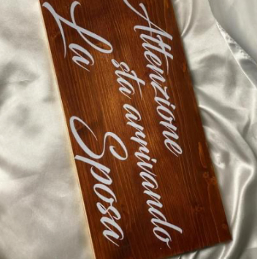 Tavoletta in legno ingresso Sposa