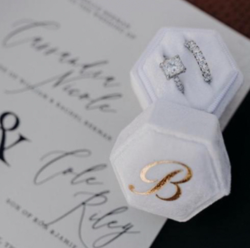 Scatola in velluto personalizzata per anelli esagonale