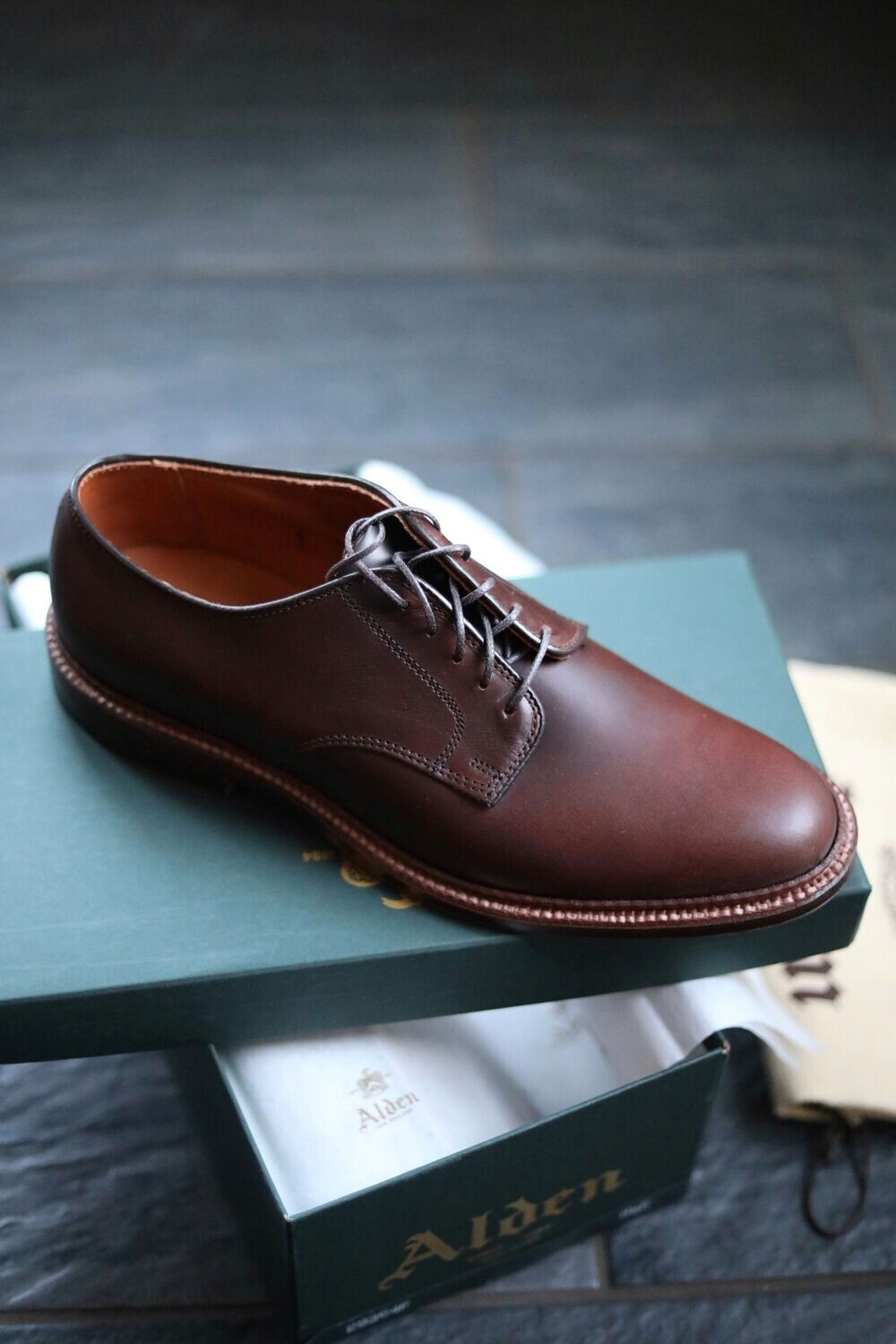 ALDEN 29364F クロムエクセル 8 29364F - Unlined Plain Toe Blucher in Brown Chromexcel