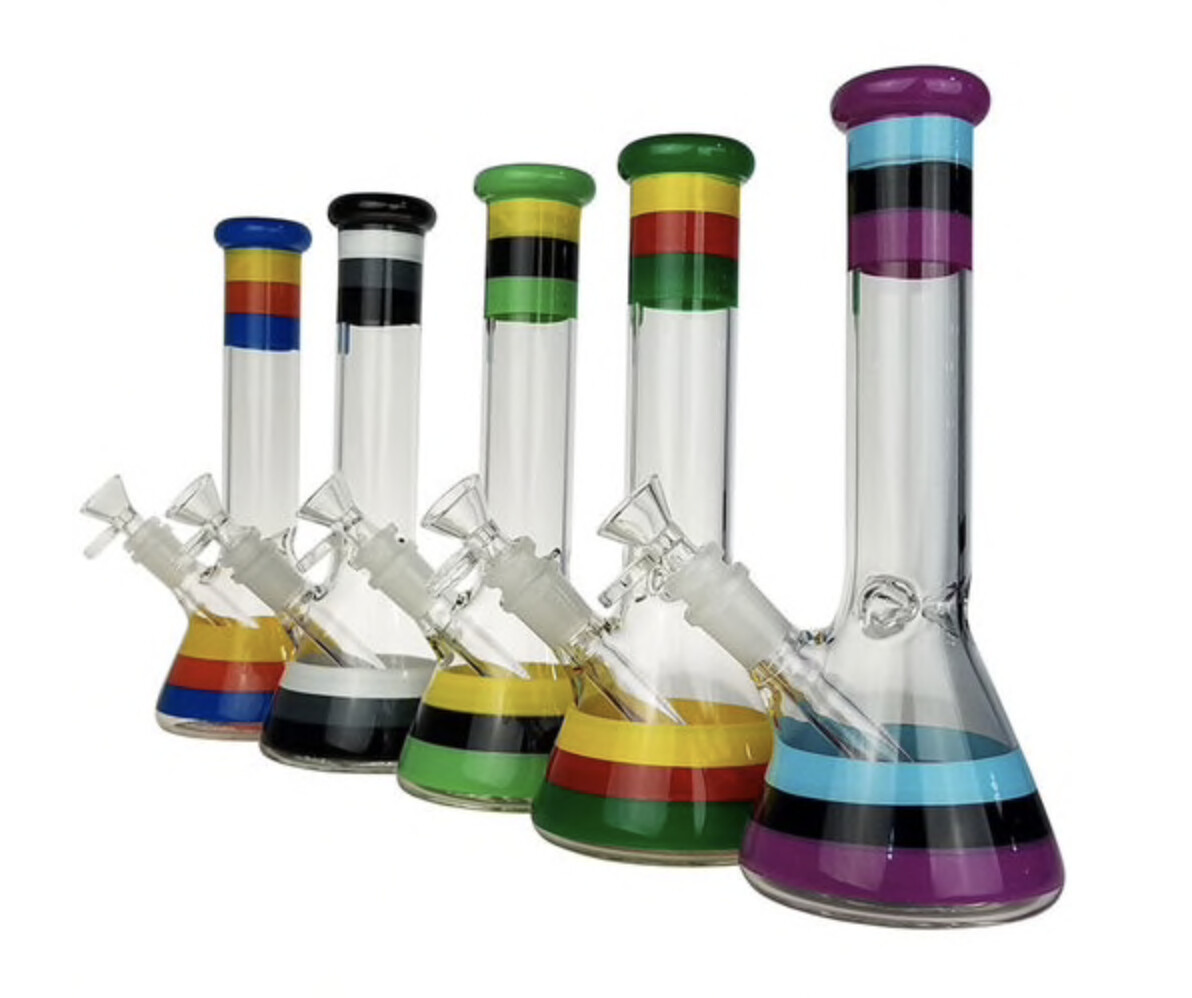 10&quot; Striped Beaker Water Pipe - with 14M Bowl