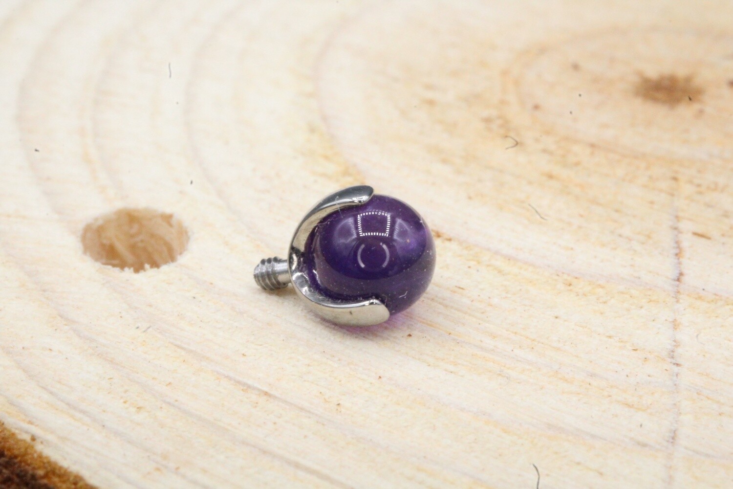 Threaded Titanium Prong-Set Claw Ends, Gauge: 18/16g, Size: 3mm, Stone: Amethyst