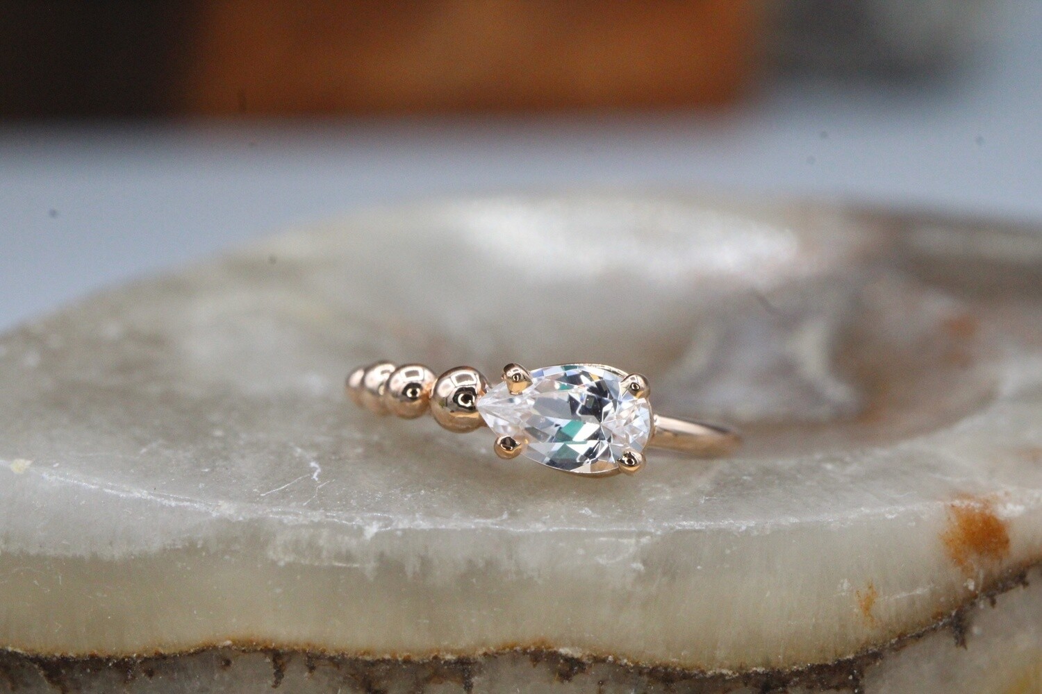 Rose Gold Metallo Gem Seams, Style: Pear, Diameter: 5/16&#39;&#39;, Stone: White CZ