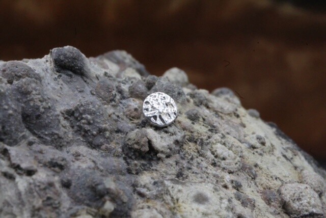 Threaded White Gold Hammered Disc, Gauge: 16g, Size: 3mm