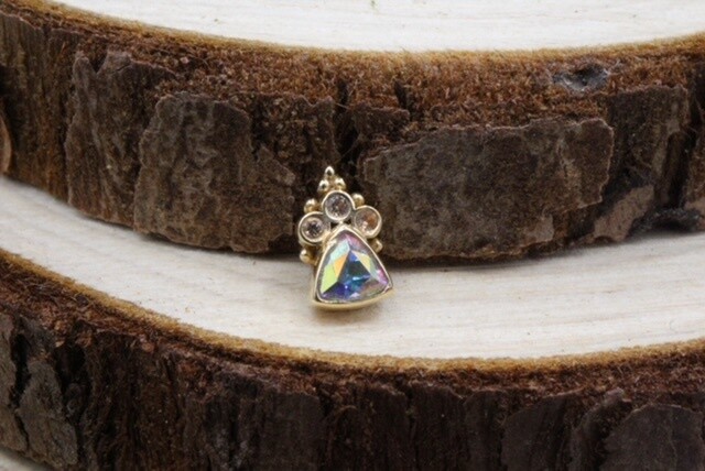 Threaded Yellow Gold Sarai Trillion, Gauge: 18/16ga, Stone: Anastasia Topaz Trillion &amp; Amethyst Round Accents